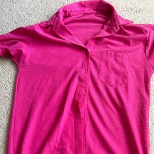 Hot Pink button down shirt and shorts set